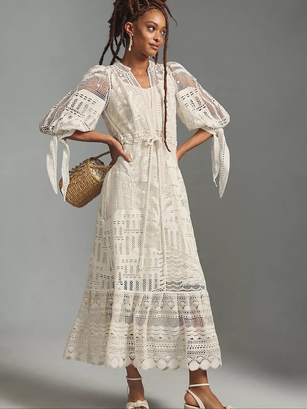 Morada Boa Guipure Lace Maxi Dress